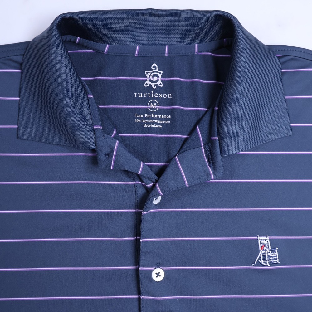 Turtleson Mens Medium Navy Purple Striped Polo Ansley Golf Club Atlanta GA M